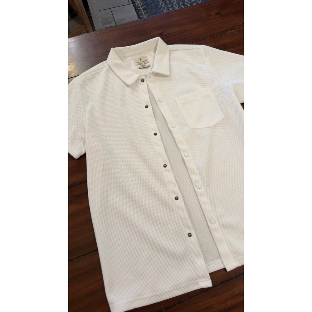 Scott James Mens White Waffle Knit Short Sleeve Snap Front Shirt Large L